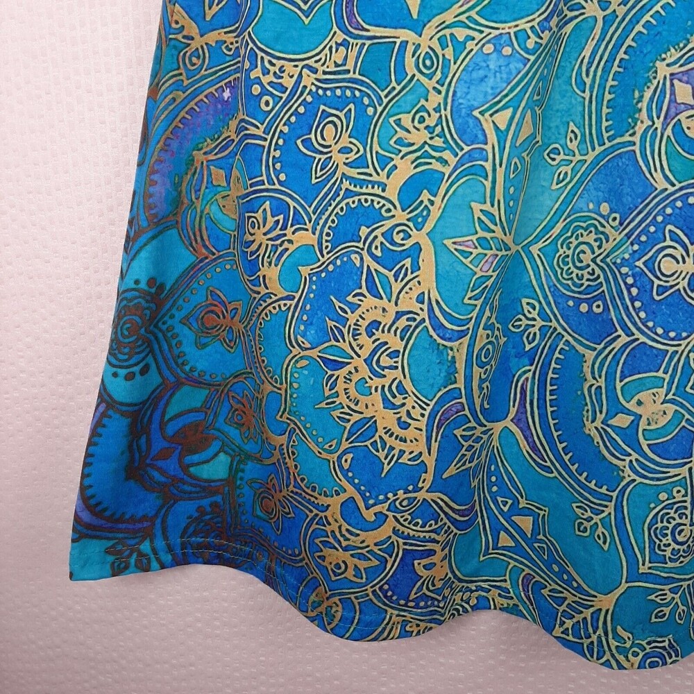 Misslook Women T Shirt Blue Floral Top Zip V Neck Short Sleeve Cotton Blend Sz S - Picture 6 of 12